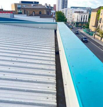 The metal roof of a commercial property.