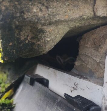 A gap under a fascia board.