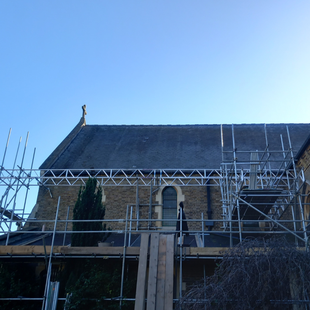 Scaffold on church.
