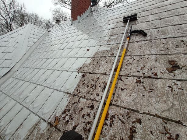 A photo of Sam's Gutters effectively removing moss from a roof.