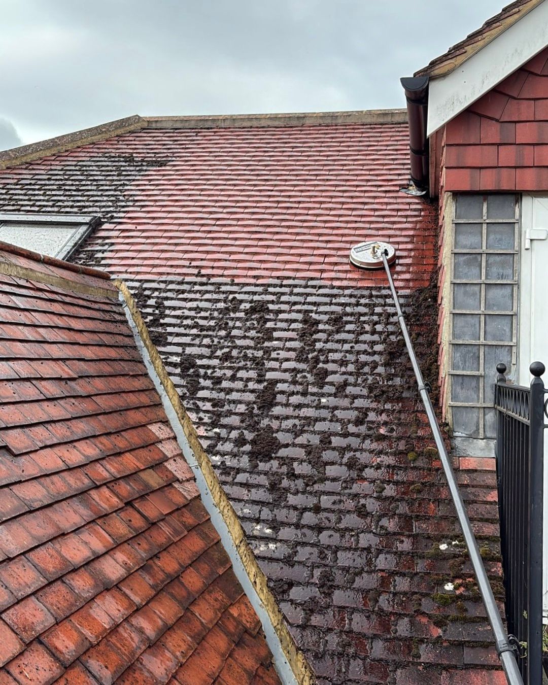 Photo of a roof being professionally cleaned.