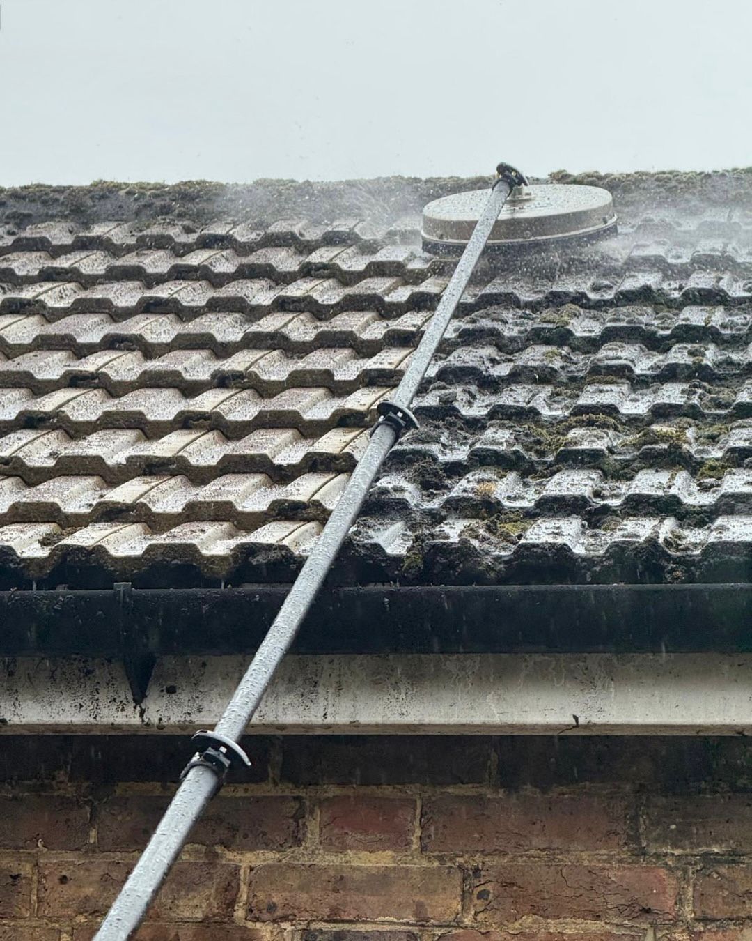 Photo of a roof being professionally cleaned.
