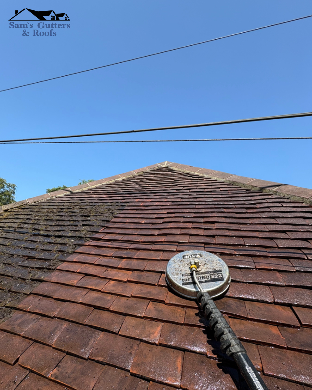 Photo of a roof being professionally cleaned.
